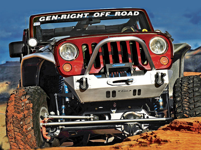 GENRIGHT OFFROAD Fortec Stubby Front Bumper with 2" Winch Guard, Aluminum for 07-18 Jeep Wrangler JK & JK Unlimited