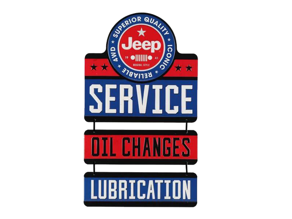 JEEP SERVICE LINKED EMBOSSED TIN SIGN, Size: 9