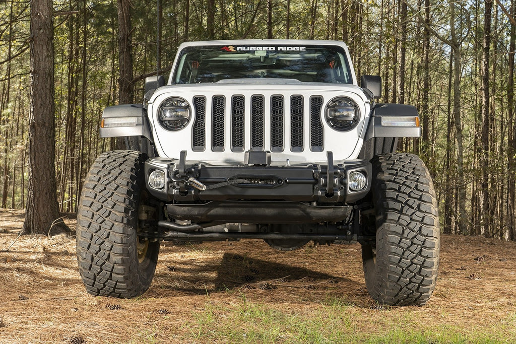 RUGGED RIDGE Arcus Front Bumper, w/ Winch Tray & Tow Hooks, 18-up Jeep Wrangler JL & JL Unlimited