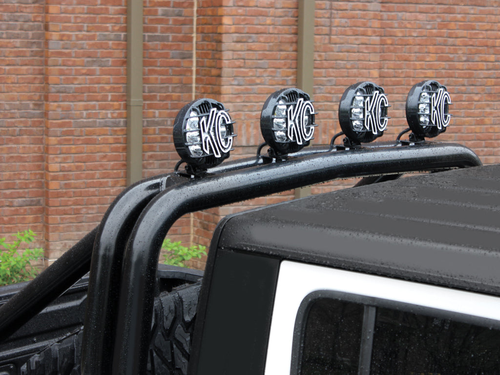 FORTEC Custom Sport Bar, Double Hoop, Single Kicker, 4-Light Tabs, Floor Mounted, Satin Black for 20-up Jeep Gladiator JT