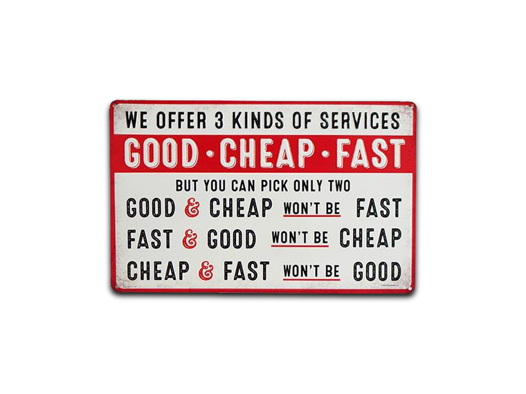 GOOD CHEAP FAST SERVICES TIN SIGN, Size: 15