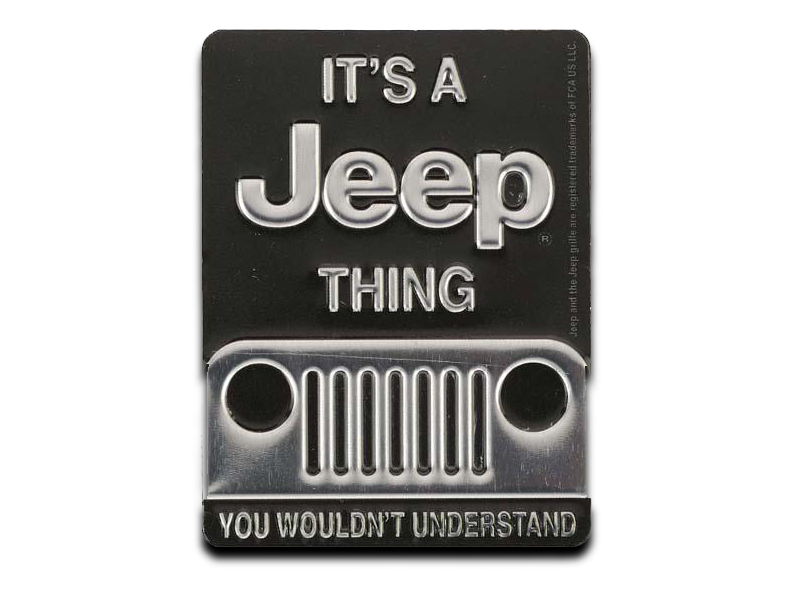 JEEP THING EMBOSSED TIN MAGNET, Size: 2.25" W X 3" H X 0.125" D