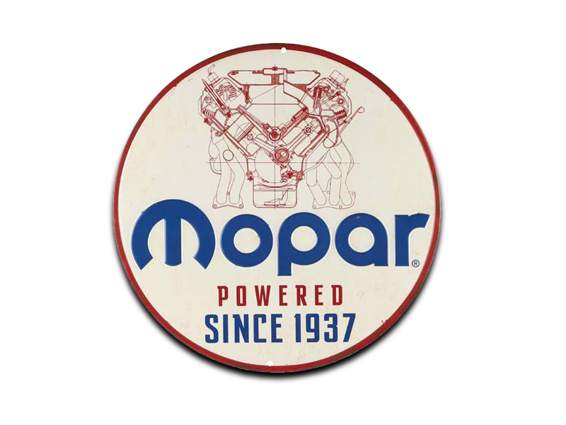 MOPAR POWERED EMBOSSED TIN SIGN, Size: 12" W X 12" H