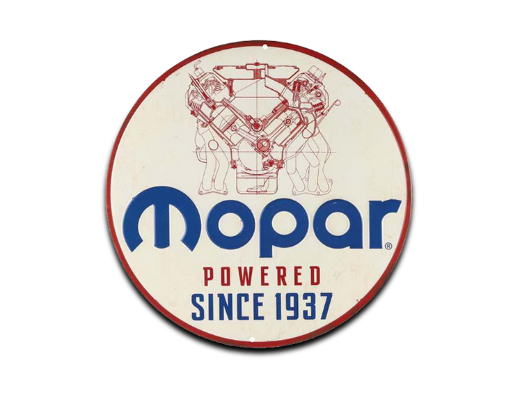 MOPAR POWERED EMBOSSED TIN SIGN, Size: 12