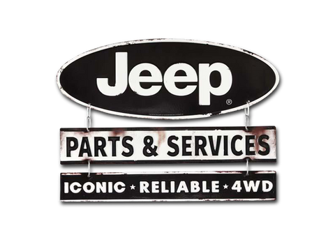 JEEP LINKED EMBOSSED TIN SIGN, Size: 15" W X 11" H