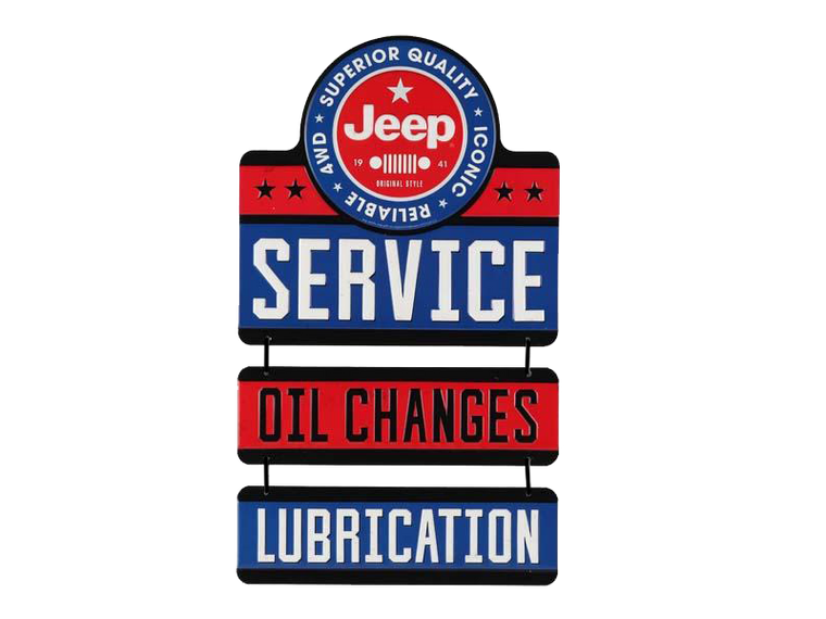 JEEP SERVICE LINKED EMBOSSED TIN SIGN, Size: 9