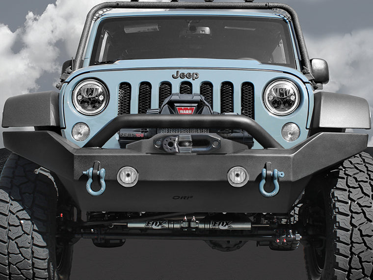 OR FAB Full Width, Center Fog Light Cut Outs, Hoop, Top Mount Winch, Textured Black for 07-18 Jeep Wrangler JK & JK Unlimited