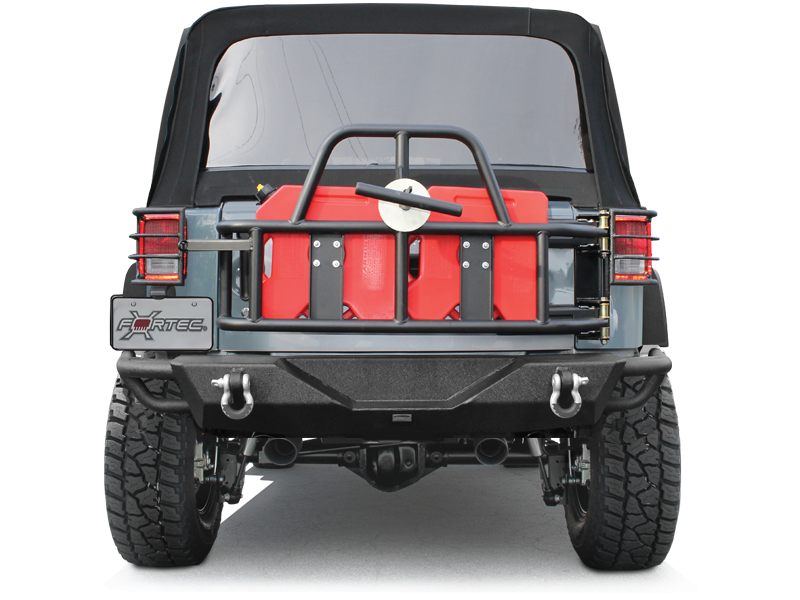 OR FAB Swing Away Tire Carrier with 2 RotopaX Fuel Cans, Textured Black for 07-18 Jeep Wrangler JK & JK Unlimited