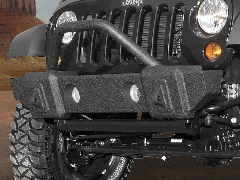 RAMPAGE Stubby Front Bumper, Black Textured for 07-18 Jeep Wrangler JK & JK Unlimited
