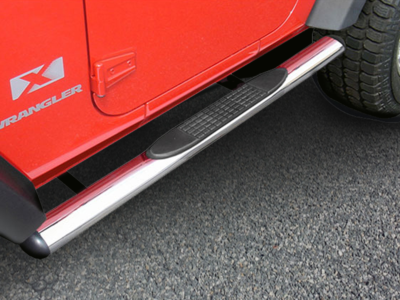 RUGGED RIDGE 4.25" Oval Side Bars with Step, Stainless Steel, Pair for 07-18 Jeep Wrangler JK Unlimited